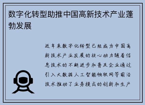 数字化转型助推中国高新技术产业蓬勃发展